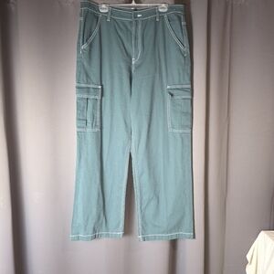 H&M Divided Cargo Pants Women’s 16 Teal Green Utility Carpenter Wide Leg Y2K